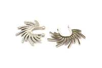 Silver Sun Pendant, 4 Antique Silver Plated Brass Textured Sunshine Charms With 2 Loops (30x24mm) N0818