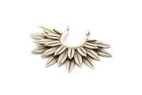 Silver Sunflower Charm, 2 Antique Silver Plated Brass Flower Pendants With 2 Loops, Findings (38x26mm) N0817