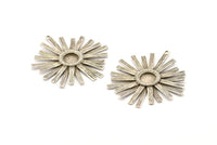 Silver Sun Charm, Antique Silver Plated Brass Sunshine Charms With 1 Loop, Pendants, Earrings (43x39x0.80mm) N0723