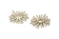 Silver Sun Charm, Antique Silver Plated Brass Sunshine Charms With 1 Loop, Pendants, Earrings (43x39x0.80mm) N0723