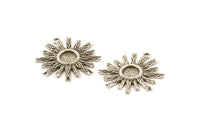 Silver Sun Charm, 2 Antique Silver Plated Brass Sunshine Charm Earrings With 1 Loop, Findings, Pendants (25mm) N0810