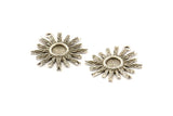 Silver Sun Charm, 2 Antique Silver Plated Brass Sunshine Charm Earrings With 1 Loop, Findings, Pendants (25mm) N0810