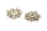 Silver Sun Charm, Antique Silver Plated Brass Sunshine Charms With 1 Loop, Pendants, Earrings (32x35mm) N0722