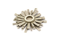 Silver Sun Charm, Antique Silver Plated Brass Sunshine Charms With 1 Loop, Pendants, Earrings (32x35mm) N0722