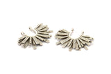 Silver Sun Pendant, 2 Antique Silver Plated Brass Textured Sunshine Charms With 2 Loops (22x30mm) N0815