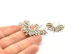 Silver Sun Pendant, 2 Antique Silver Plated Brass Textured Sunshine Charms With 2 Loops (22x30mm) N0815