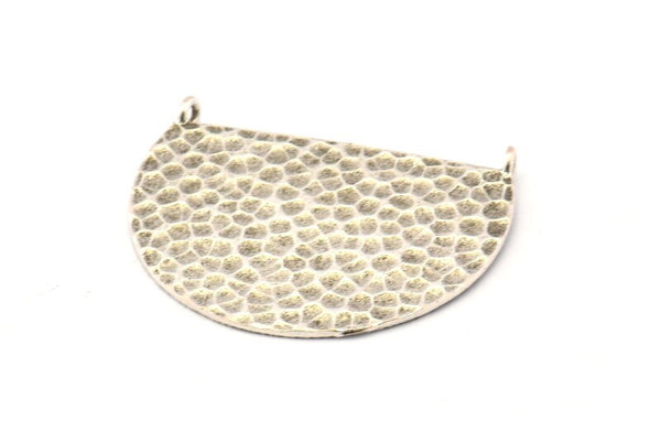 Silver Ethnic Pendant, Hammered Antique Silver Plated Brass Semi Circle Charms With 2 Loops, Connectors, Findings (34x24x1mm) N0763