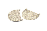 Silver Ethnic Pendant, Hammered Antique Silver Plated Brass Semi Circle Charms With 2 Loops, Connectors, Findings (34x24x1mm) N0763