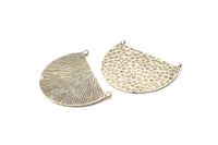 Silver Ethnic Pendant, Hammered Antique Silver Plated Brass Semi Circle Charms With 2 Loops, Connectors, Findings (34x24x1mm) N0763