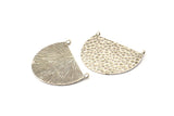 Silver Ethnic Pendant, Hammered Antique Silver Plated Brass Semi Circle Charms With 2 Loops, Connectors, Findings (34x24x1mm) N0763