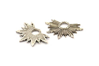 Silver Badge Charm, 2 Antique Silver Plated Brass Rosette Charm Pendants, Earrings, Findings (33x22mm) N0760
