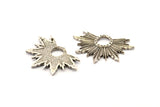 Silver Badge Charm, 2 Antique Silver Plated Brass Rosette Charm Pendants, Earrings, Findings (33x22mm) N0760