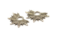Silver Badge Charm, 2 Antique Silver Plated Brass Rosette Charm Pendants, Earrings, Findings (33x22mm) N0760