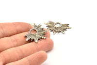 Silver Badge Charm, 2 Antique Silver Plated Brass Rosette Charm Pendants, Earrings, Findings (33x22mm) N0760