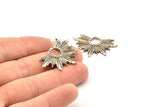 Silver Badge Charm, 2 Antique Silver Plated Brass Rosette Charm Pendants, Earrings, Findings (33x22mm) N0760