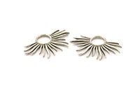 Silver Sun Charm, 4 Antique Silver Plated Brass Sun Charms, Pendants, Earrings, Findings  (33x20mm) N0782