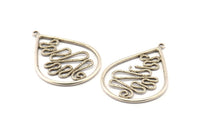Silver Drop Earring, 2 Antique Silver Plated Brass Drop Earring Charms With 1 Loop, Pendants, Findings (42x30mm) V131