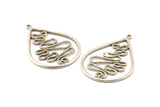 Silver Drop Earring, 2 Antique Silver Plated Brass Drop Earring Charms With 1 Loop, Pendants, Findings (42x30mm) V131
