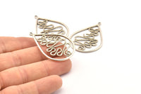 Silver Drop Earring, 2 Antique Silver Plated Brass Drop Earring Charms With 1 Loop, Pendants, Findings (42x30mm) V131