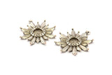 Silver Badge Charm, 2 Antique Silver Plated Brass Rosette Charms With 1 Loop, Pendants, Earrings (28x26mm) N0835