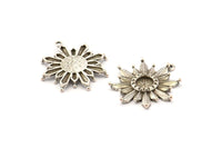 Silver Badge Charm, 2 Antique Silver Plated Brass Rosette Charms With 1 Loop, Pendants, Earrings (28x26mm) N0835