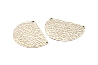 Silver Ethnic Pendant, Hammered Antique Silver Plated Brass Semi Circle Charms With 2 Holes, Connectors, Findings (34x24x1.2mm) N0762
