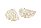 Silver Ethnic Pendant, Hammered Antique Silver Plated Brass Semi Circle Charms With 2 Holes, Connectors, Findings (34x24x1.2mm) N0762