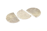 Silver Ethnic Pendant, Hammered Antique Silver Plated Brass Semi Circle Charms With 2 Holes, Connectors, Findings (34x24x1.2mm) N0762