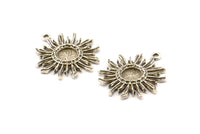 Silver Sun Charm, 2 Antique Silver Plated  Brass Sunshine Charm Earrings With 1 Loop, Findings, Pendants (25mm) N0809
