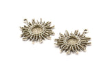 Silver Sun Charm, 2 Antique Silver Plated  Brass Sunshine Charm Earrings With 1 Loop, Findings, Pendants (25mm) N0809