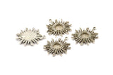Silver Sun Charm, 2 Antique Silver Plated  Brass Sunshine Charm Earrings With 1 Loop, Findings, Pendants (25mm) N0809