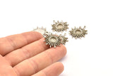 Silver Sun Charm, 2 Antique Silver Plated  Brass Sunshine Charm Earrings With 1 Loop, Findings, Pendants (25mm) N0809