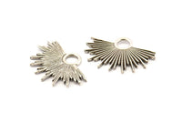 Silver Sun Charm, 2 Antique Silver Plated Brass Sunshine Charms, Pendants, Earrings, Findings  (31x21mm) N0784 H0837