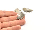 Silver Sun Charm, 2 Antique Silver Plated Brass Sunshine Charms, Pendants, Earrings, Findings  (31x21mm) N0784 H0837