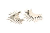 Moon and Sun, 2 Antique Silver Plated Brass Crescent Moon and Semi Sun Ethnic Pendants With 2 Loops, Findings (37x21x0.80mm) N0976 H0964