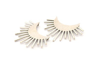 Moon and Sun, 2 Antique Silver Plated Brass Crescent Moon and Semi Sun Ethnic Pendants With 2 Loops, Findings (37x21x0.80mm) N0976 H0964