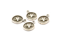 Silver Star Charm, 4 Antique Silver Plated Brass Star Charm Earrings With 1 Loop, Pendants, Findings (13mm) N0882