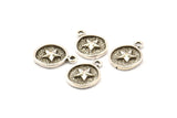 Silver Star Charm, 4 Antique Silver Plated Brass Star Charm Earrings With 1 Loop, Pendants, Findings (13mm) N0882