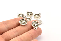 Silver Star Charm, 4 Antique Silver Plated Brass Star Charm Earrings With 1 Loop, Pendants, Findings (13mm) N0882