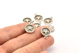 Silver Star Charm, 4 Antique Silver Plated Brass Star Charm Earrings With 1 Loop, Pendants, Findings (13mm) N0882