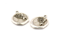 Silver Tree Charm, 2 Antique Silver Plated Brass Tree Charm Earrings With 1 Loop, Pendants, Findings (16x18mm) N0886