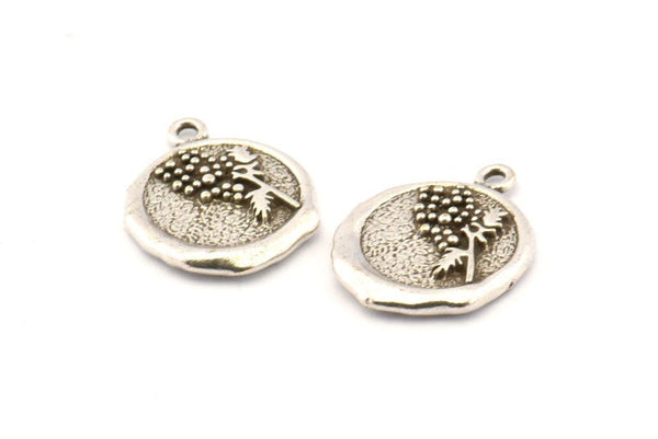 Silver Tree Charm, 2 Antique Silver Plated Brass Tree Charm Earrings With 1 Loop, Pendants, Findings (16x18mm) N0886