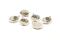 Silver Tree Charm, 2 Antique Silver Plated Brass Tree Charm Earrings With 1 Loop, Pendants, Findings (16x18mm) N0886
