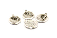 Silver Tree Charm, 2 Antique Silver Plated Brass Tree Charm Earrings With 1 Loop, Pendants, Findings (16x18mm) N0886
