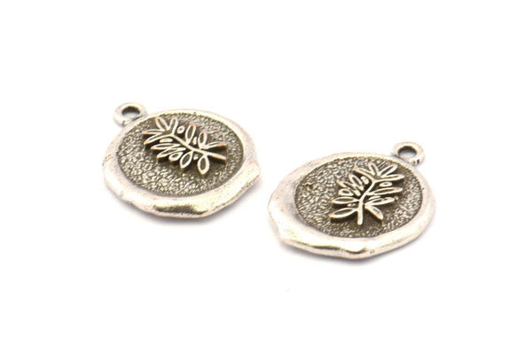 Silver Leaf Charm, 2 Antique Silver Plated Brass Leaf Charm Earrings With 1 Loop, Pendants, Findings (16x18mm) N0887