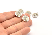 Silver Rose Charm, 2 Antique Silver Plated Brass Flower Charm Earrings With 1 Loop, Pendants, Findings (15x16mm) N0884