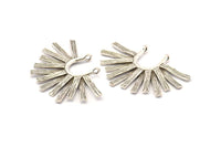 Silver Sun Pendant, 2 Antique Silver Plated Brass Textured Sunny Pendants With 2 Loops (39x27mm) N0806