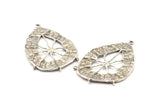 Silver Spider Charm, Antique Silver Plated Brass Spider Web Charms With 4 Loops, Pendants, Earrings (57x37x1mm) N0725