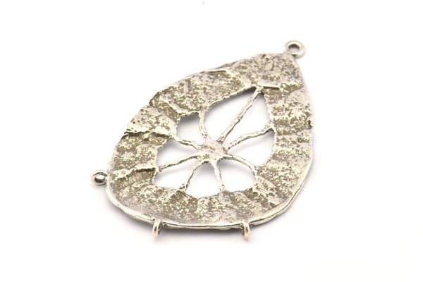 Silver Spider Charm, Antique Silver Plated Brass Spider Web Charms With 4 Loops, Pendants, Earrings (57x37x1mm) N0725