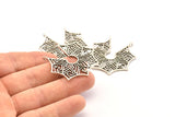 Silver Ethnic Pendant, 2 Antique Silver Plated Brass Ethnic Motif Pendants With 2 Loops, Findings, Earrings, Charms (40x39mm) N0873